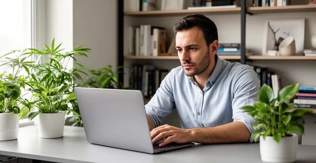Professionnel consultant un document sur écran d'ordinateur dans un bureau moderne